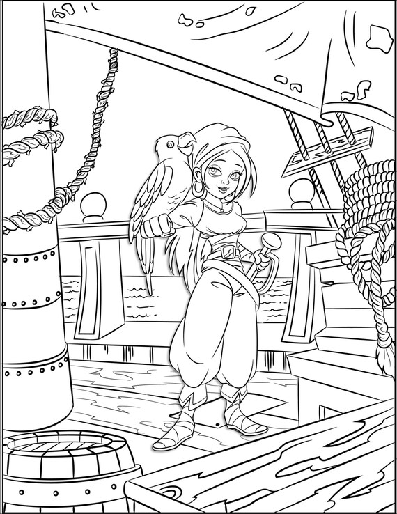 Pirate theme colouring pages for kids instant download easy print at home us letter size