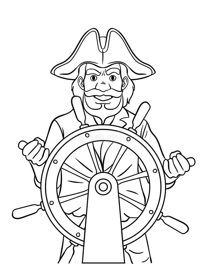 Pirate at the helm isolated coloring page for kids stock vector