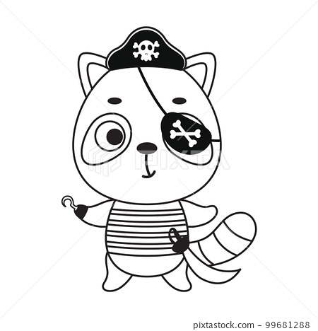 Coloring page cute little pirate raccoon with