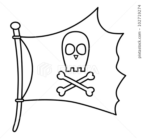 Black and white pirate flag icon line raider