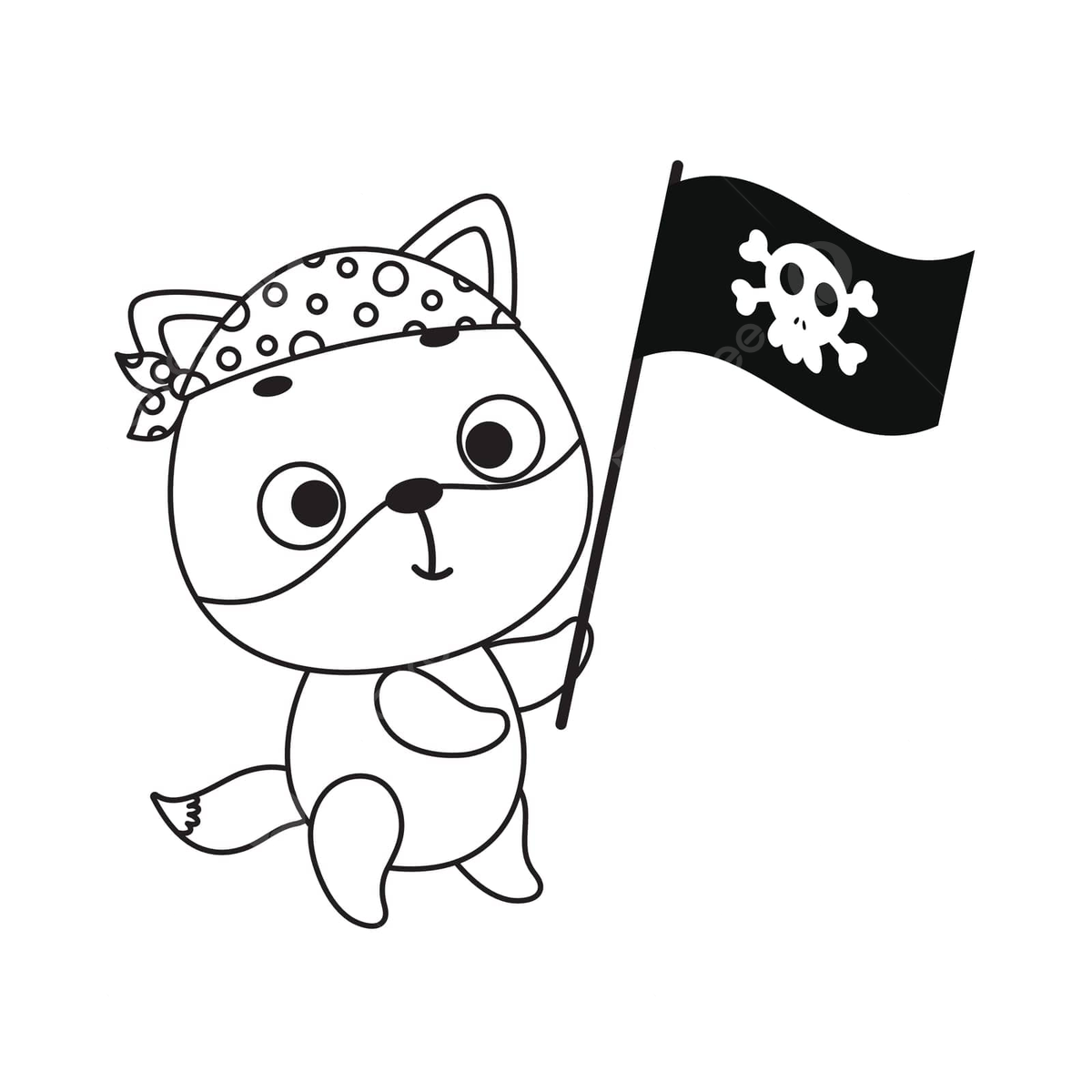 Cute fox with pirate flag coloring page for kids vector illustration vector adorable celebrating education png and vector with transparent background for free download