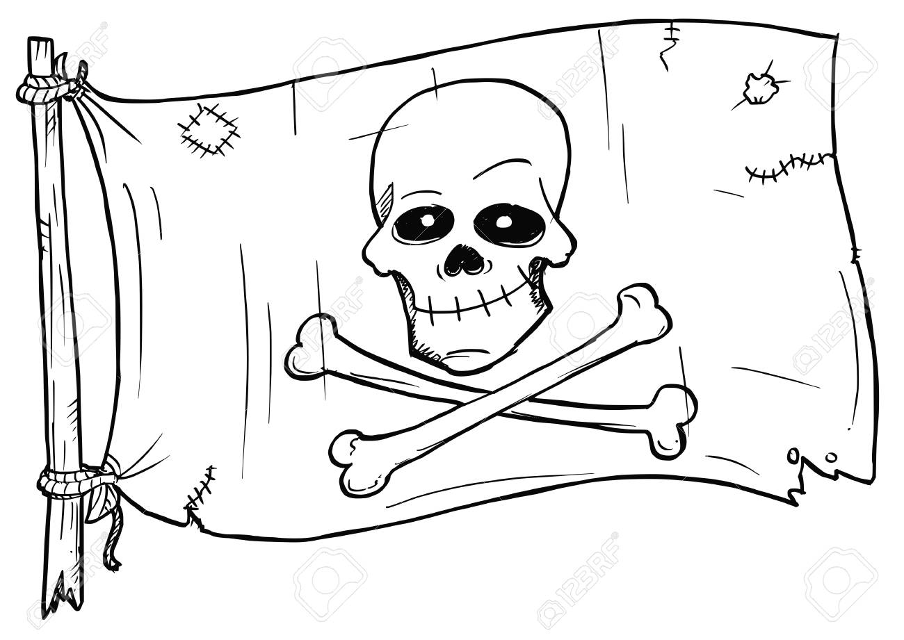 Vector cartoon of pirate flag with human skull and bones crossed royalty free svg cliparts vectors and stock illustration image