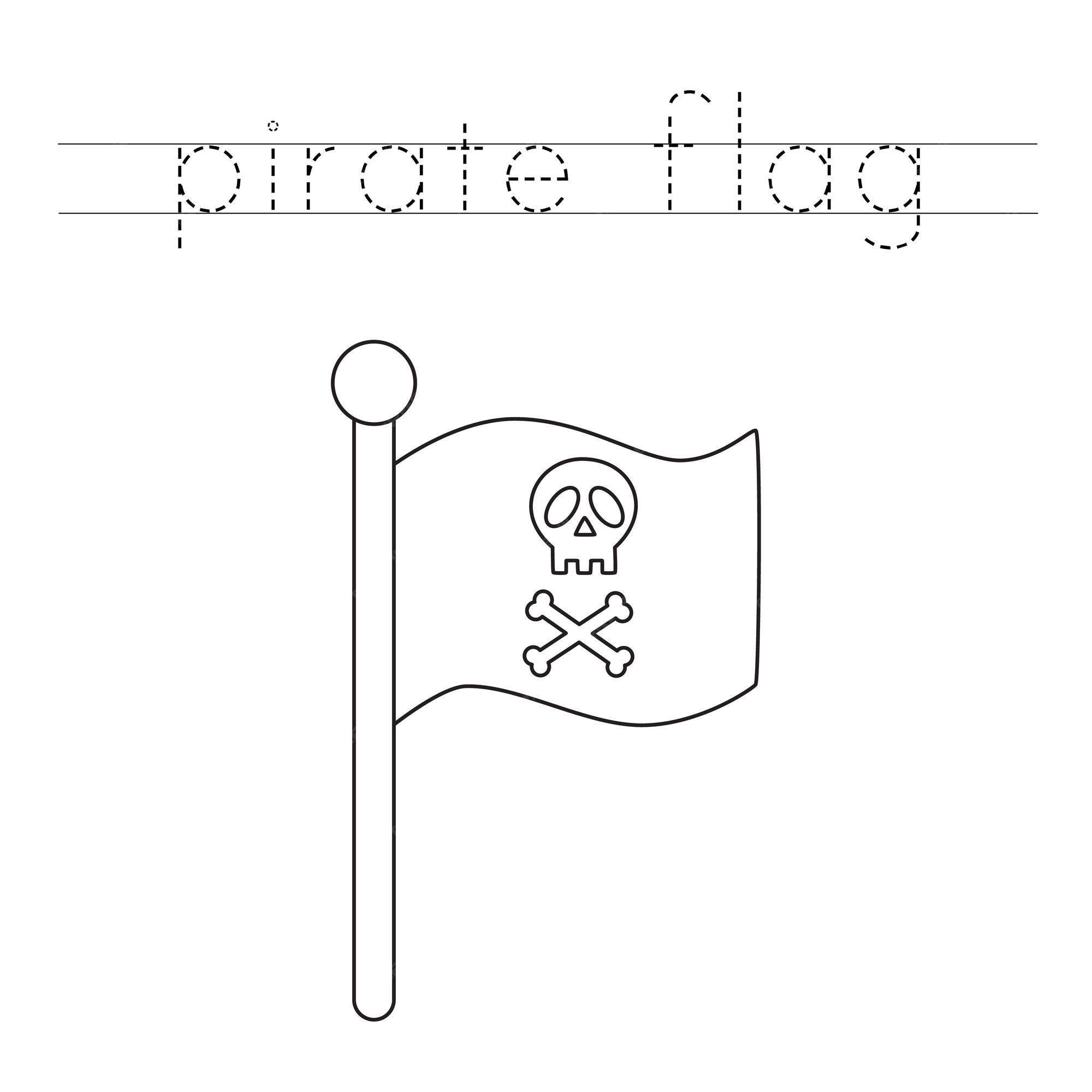 Premium vector trace the letters and color pirate flag handwriting practice for kids