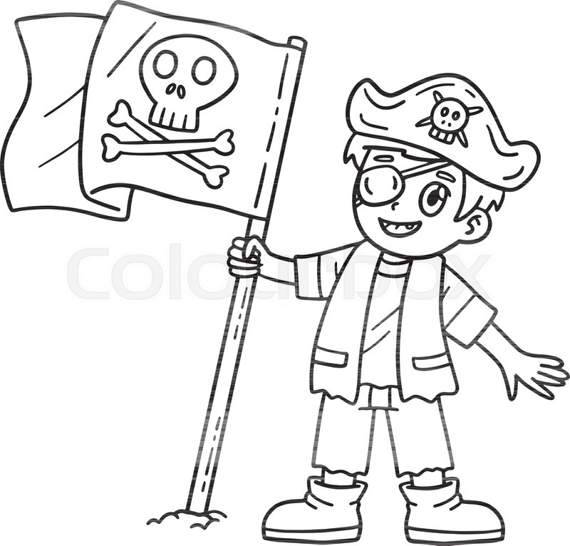 Pirate and skull flag isolated coloring page stock vector