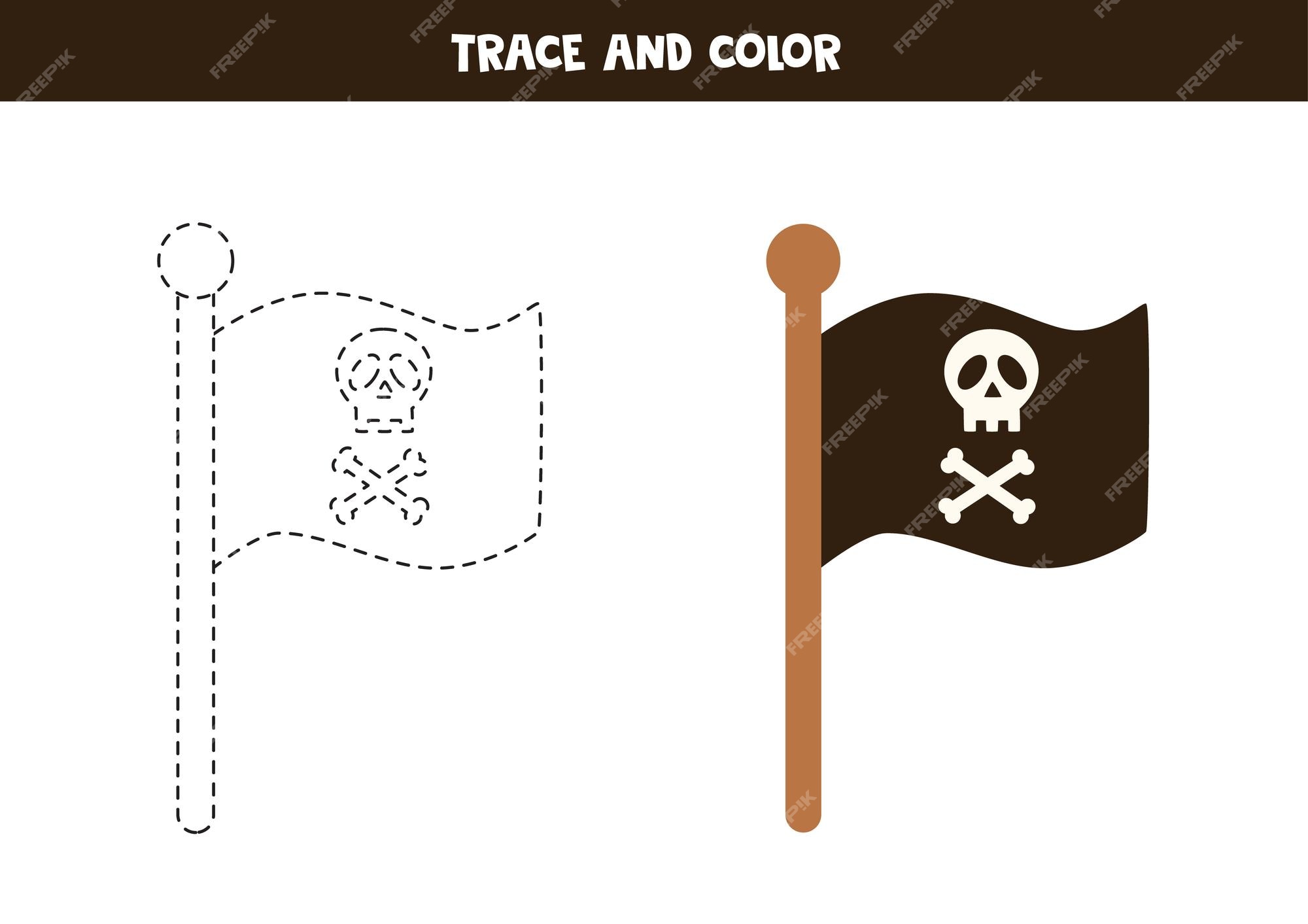 Premium vector trace and color pirate flag worksheet for children