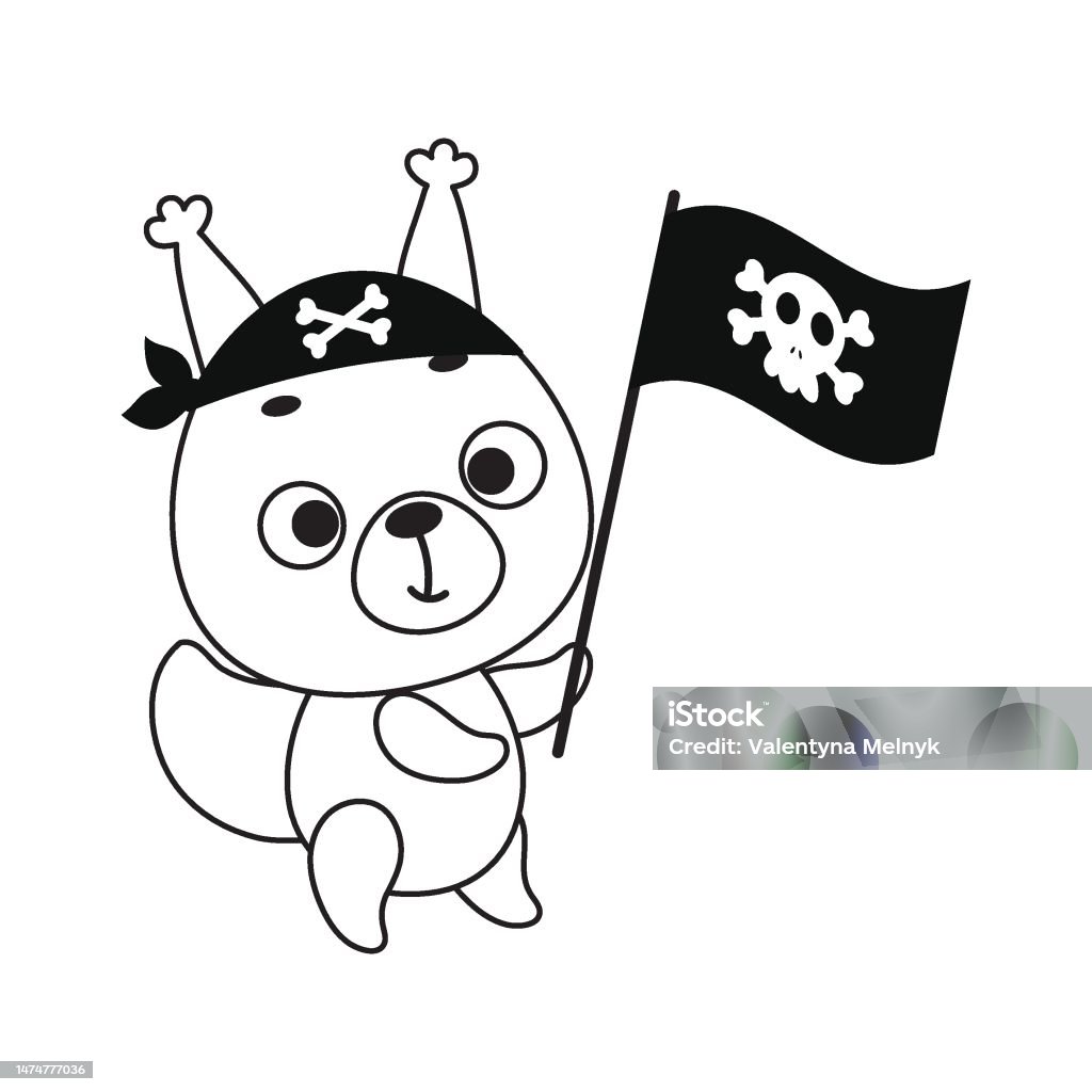 Coloring page cute little squirrel with pirate flag coloring book for kids educational activity for preschool years kids and toddlers with cute animal vector stock illustration stock illustration