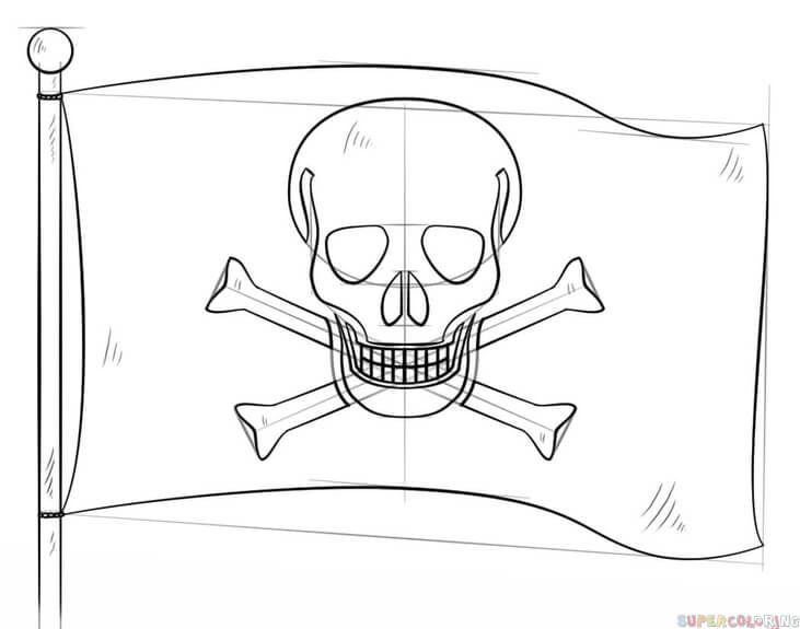 How to draw a pirate flag step by step drawg tutorials for kids and begners unicorn colorg pages flag colorg pages flag prtable