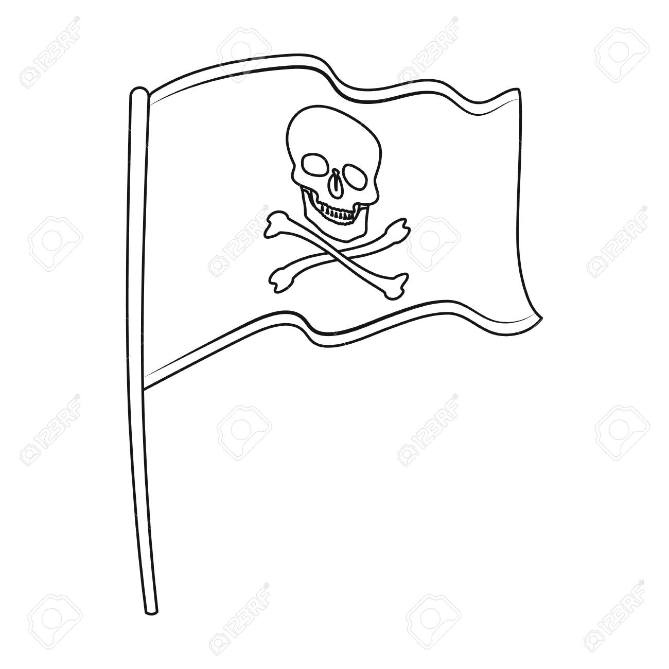 Pirate flag icon in outline style isolated on white background pirates symbol vector illustration royalty free svg cliparts vectors and stock illustration image