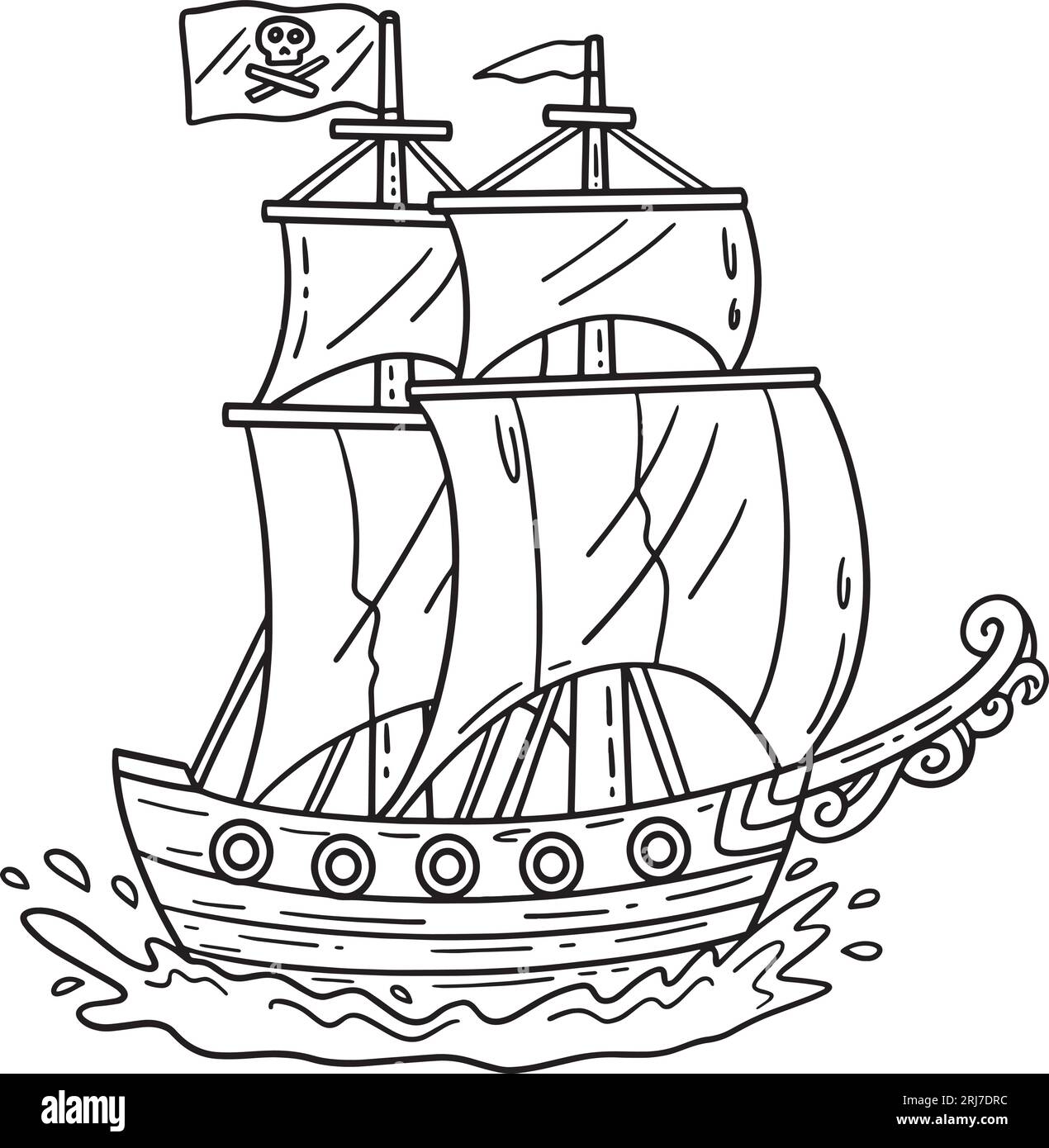 Pirate ship isolated coloring page for kids stock vector image art