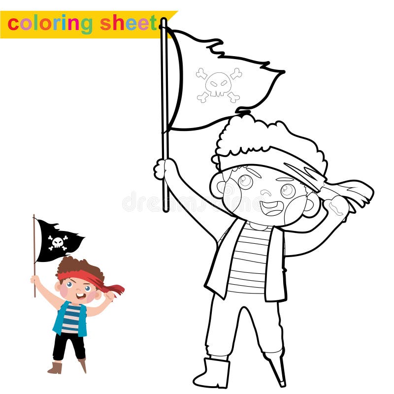 Cute pirate coloring page educational printable coloring worksheet stock vector