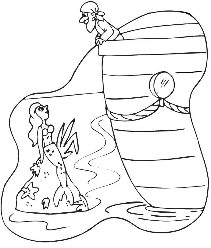 Pirate coloring page pirate looking at mermaid