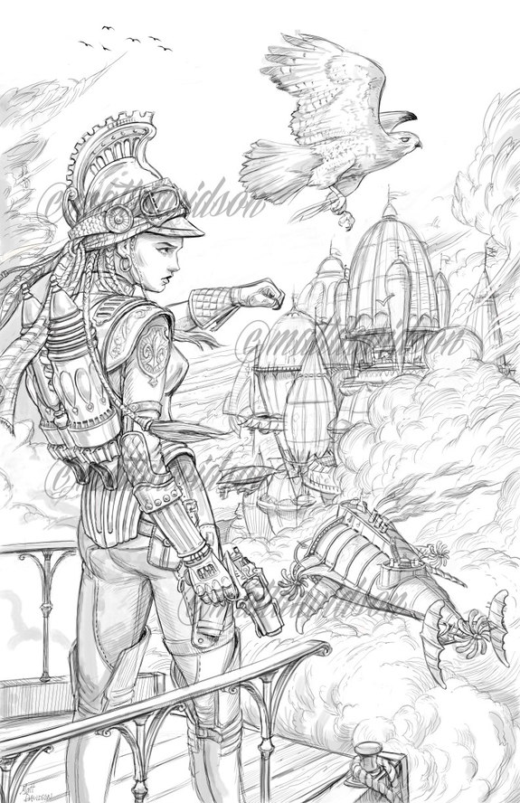 Sky pirate adult coloring page steampunk