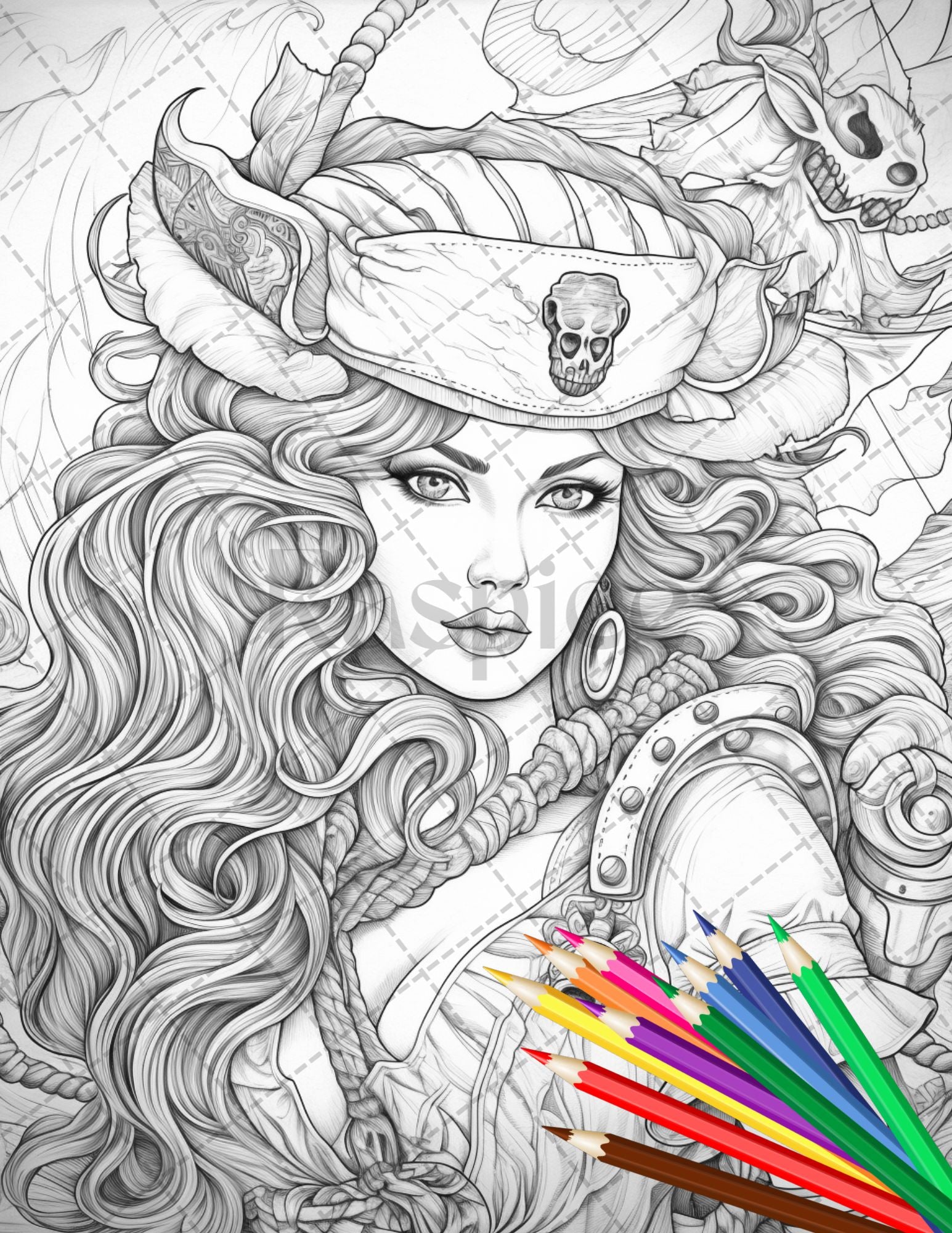 Beautiful pirate princess coloring book printable for adults grays â coloring