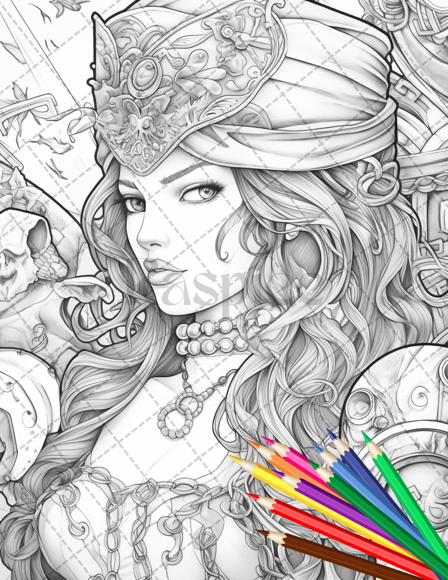 Beautiful pirate princess coloring book printable for adults grays â coloring