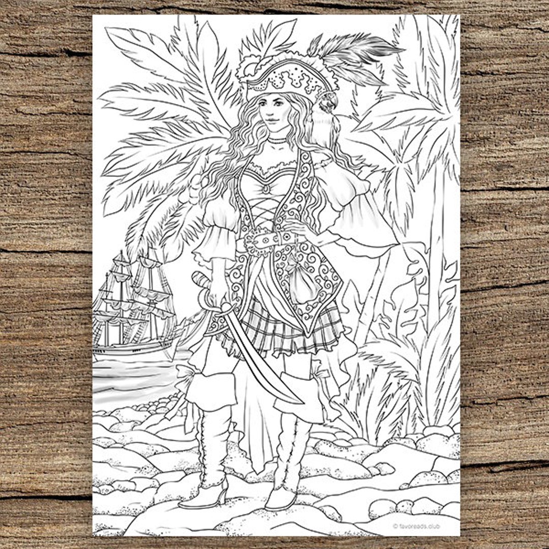 Pirate girl printable adult coloring page from favoreads coloring book pages for adults and kids coloring sheets colouring designs