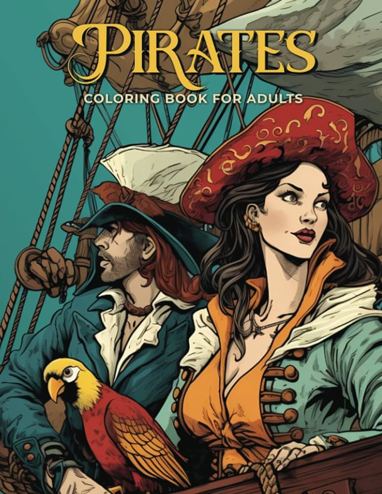 Pirates coloring book for adults coloring pages with grayscale images of pirate women captains ships and sea creatures digital mukkamu books