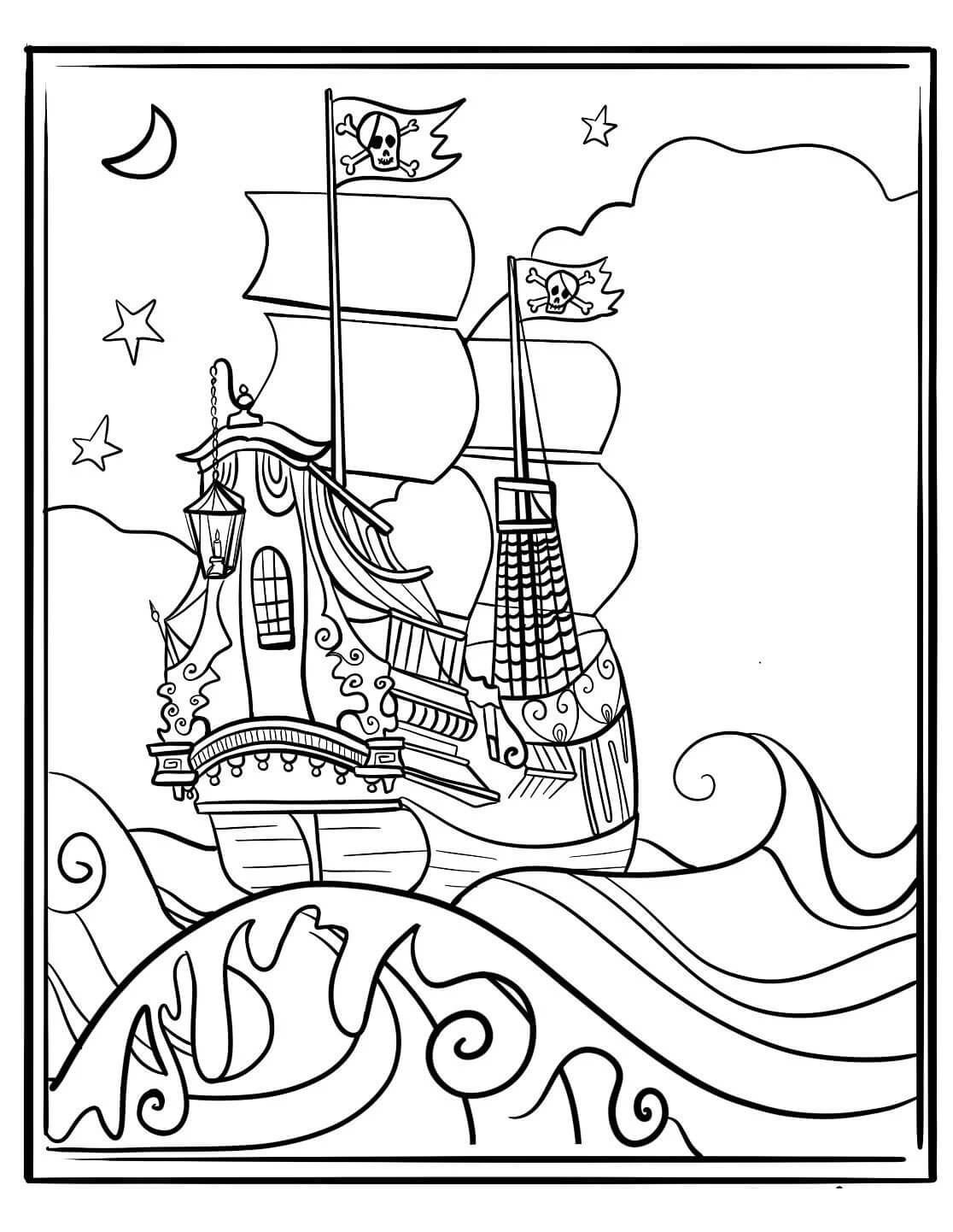 The pirate ship is for adults coloring page