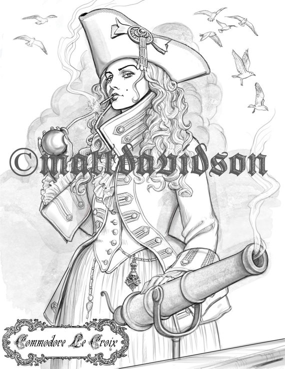 Pirate queen modore le croix adult coloring fantasy coloring printable digital download