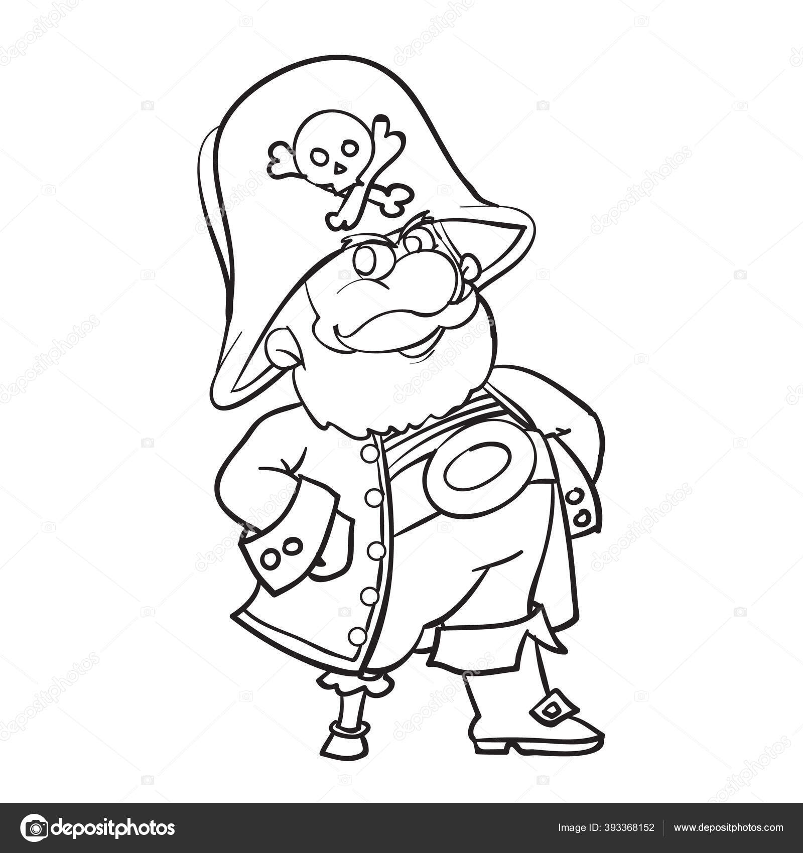 Sketch pirate one leg big pirate hat coloring book cartoon stock vector by kopirin