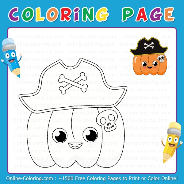 Pumpkin wearing pirate hat free online coloring page