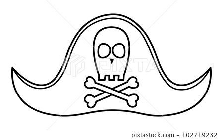 Black and white pirate hat icon line cocked