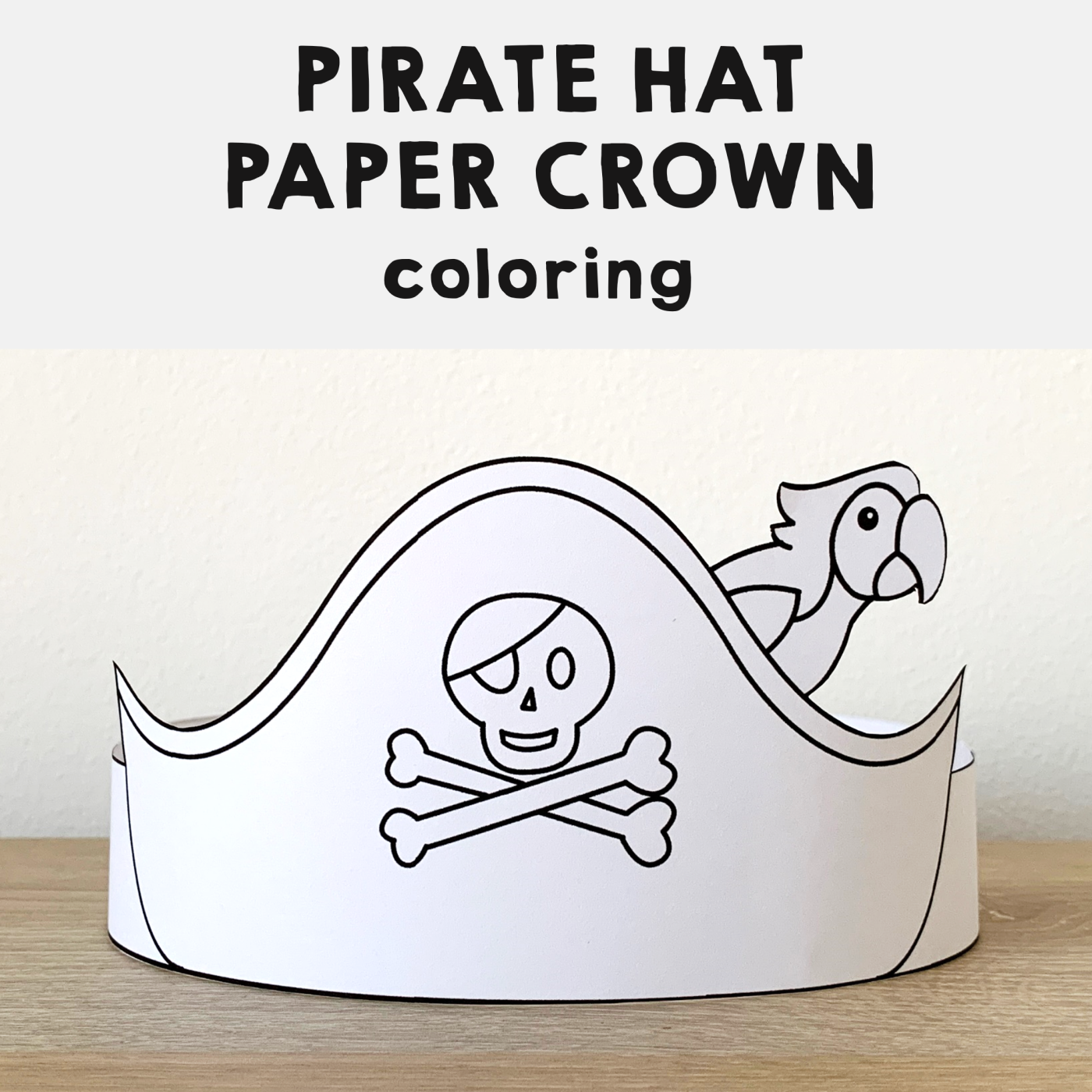 Pirate hat paper crown coloring craft skull parrot made by teachers