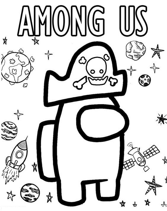 Among us with a pirate hat coloring page printable