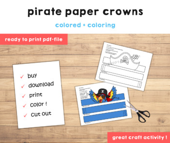 Pirate hat paper crowns printable coloring craft activity for kids