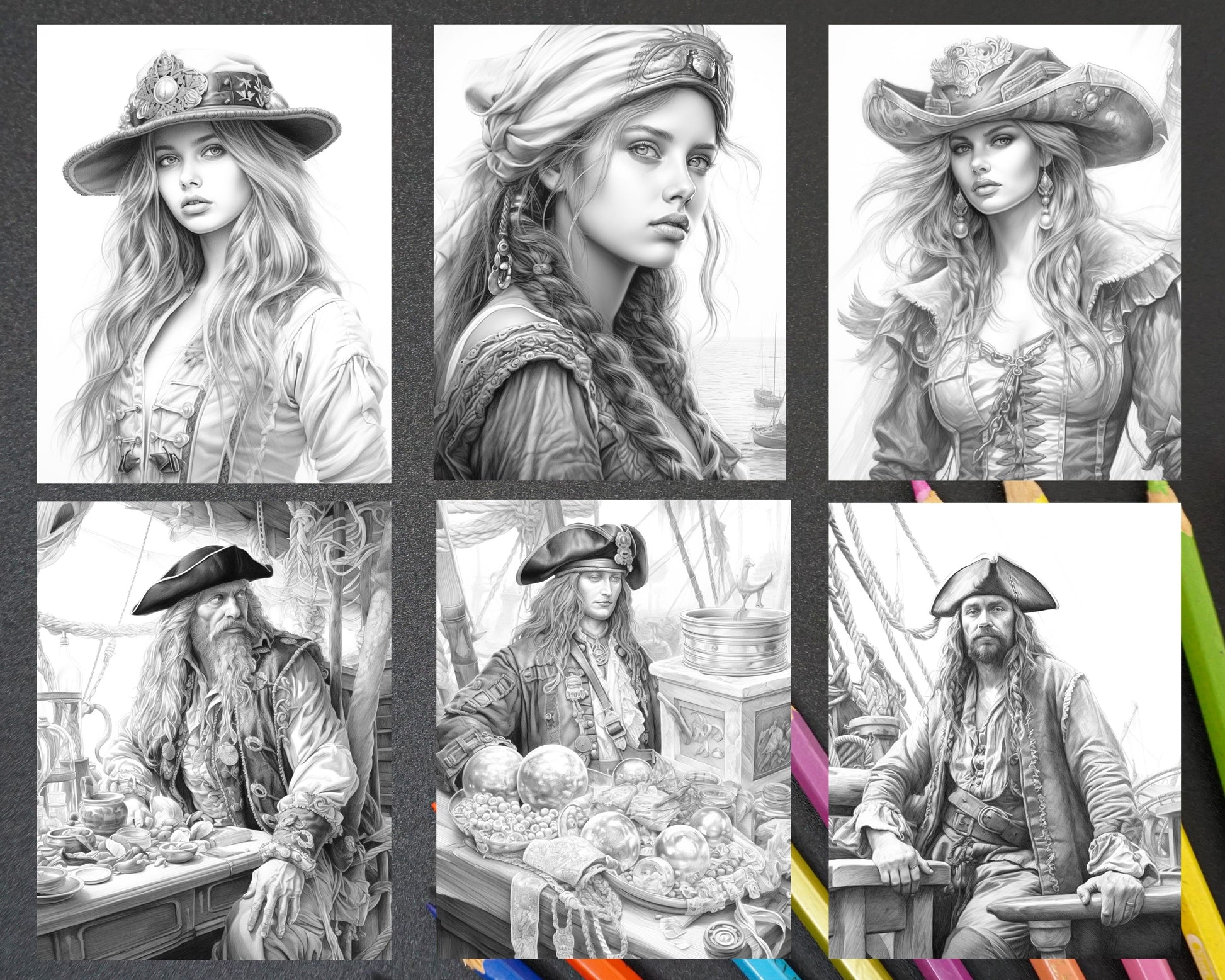 Pirate life grayscale coloring pages printable for adults stress r â coloring