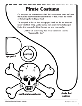 Pirate costume printable arts and crafts skills sheets