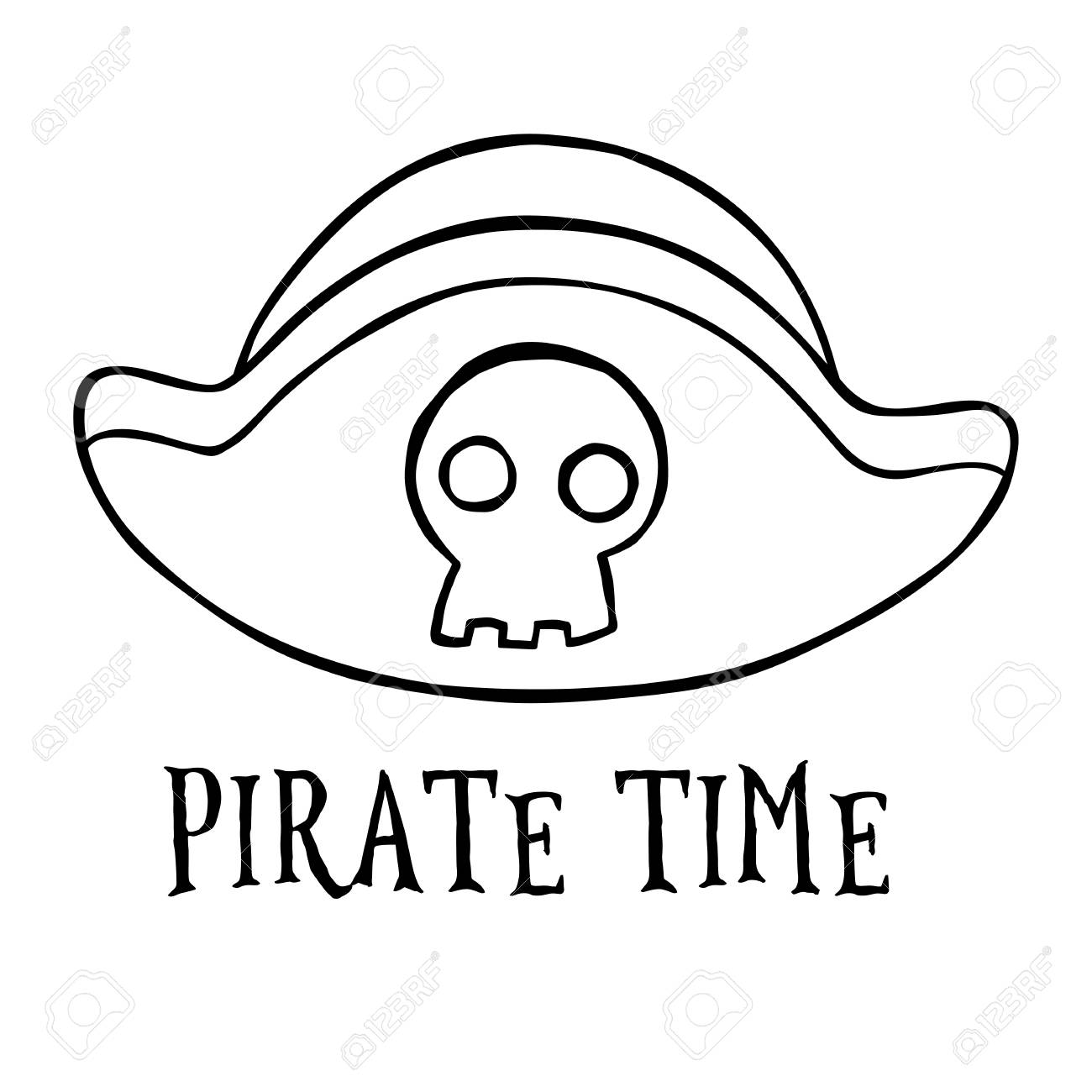 Linear sketch of a pirate hat with a skull vector illustration for coloring book stencil design prints royalty free svg cliparts vectors and stock illustration image