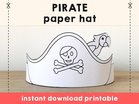 Pirate hat paper crown template pirate captain party headband coloring printable kids craft birthday favor pdf favor diy instant download