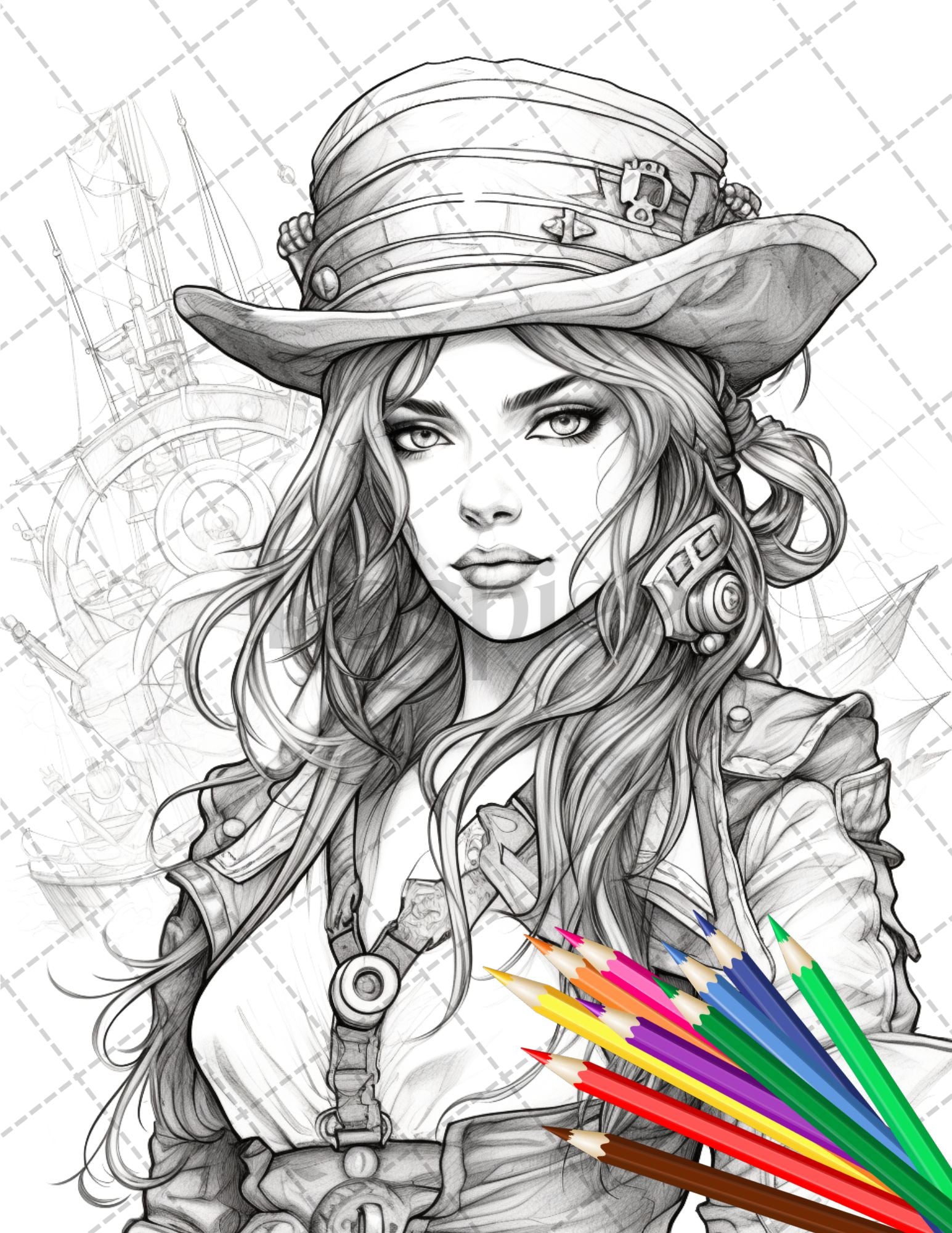 Beautiful pirate princess coloring book printable for adults grays â coloring