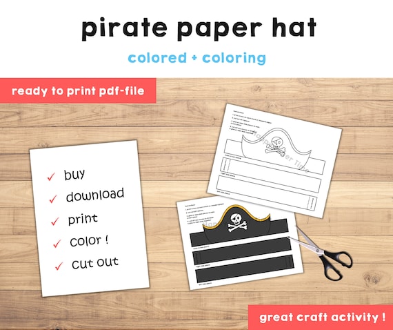 Pirate hat paper crown template pirate captain party headband coloring printable kids craft birthday favor pdf favor diy instant download