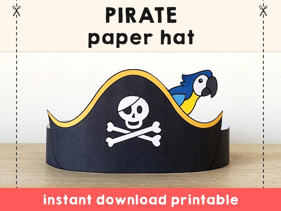 Pirate hat paper crown template pirate captain costume party headband printable kids craft birthday favor pdf favor diy instant download instant download