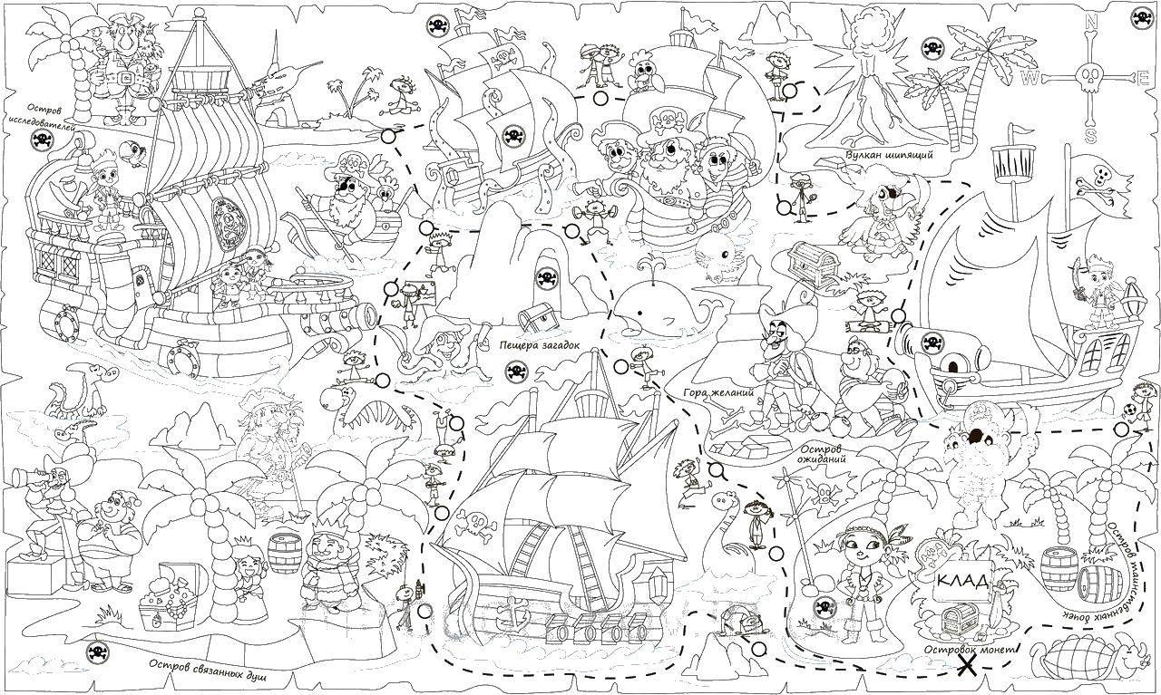 Online coloring pages coloring page pirate map pirates download print coloring page