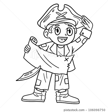 Pirate with treasure map isolated coloring page