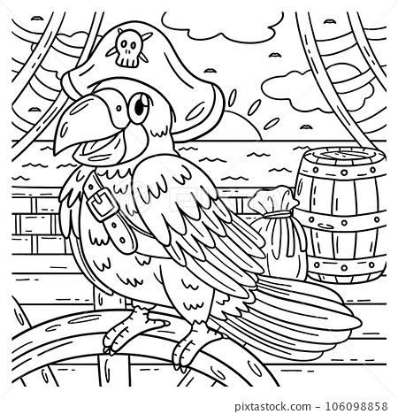 Pirate parrot coloring page for kids