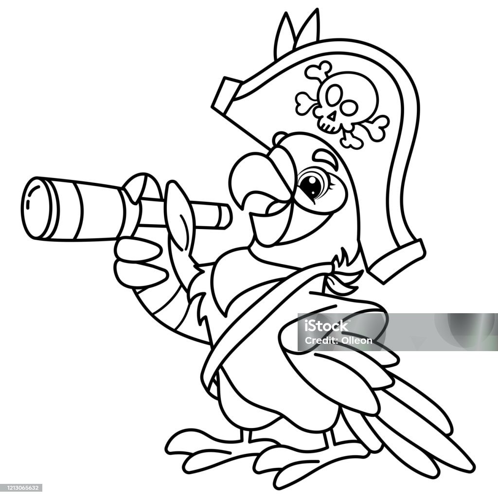 Coloring page outline of cartoon jolly pirate or parrot with spyglass coloring book for kids vector image for pirate party for children stock illustration