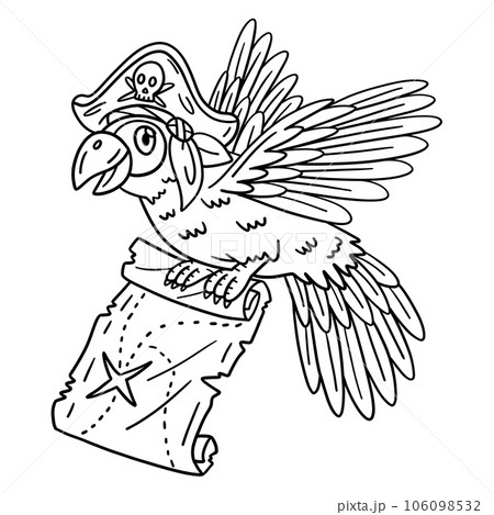 Pirate parrot with map isolated coloring page