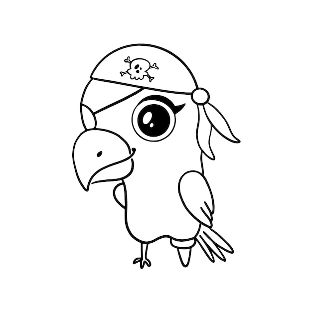 Premium vector doodle style pirate parrot isolated on white animal pirates coloring page