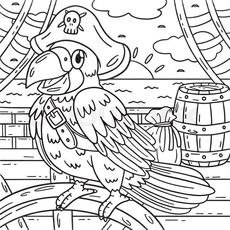 Pirate parrot coloring page for kids stock vector