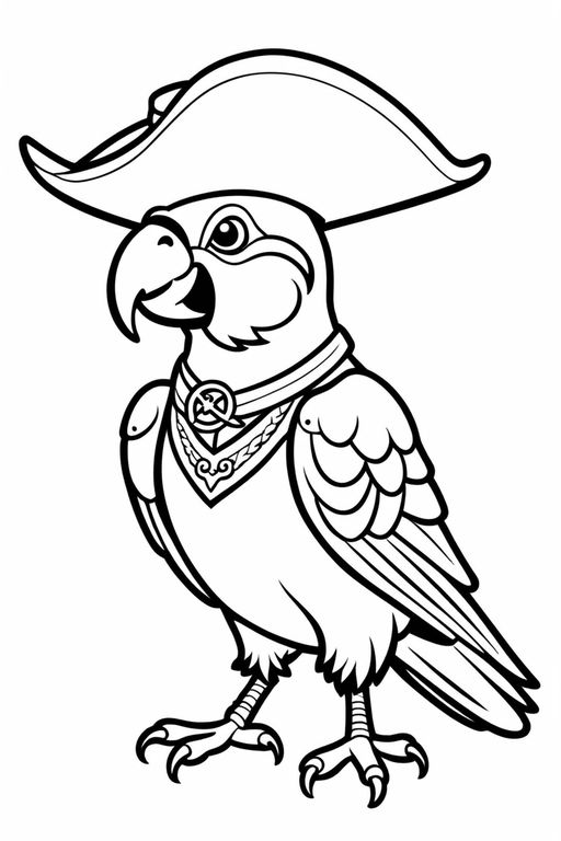 Black and white hand drawn parrot wearing cap