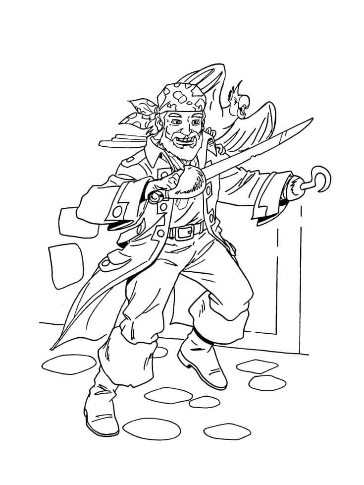 Pirate with parrot coloring page