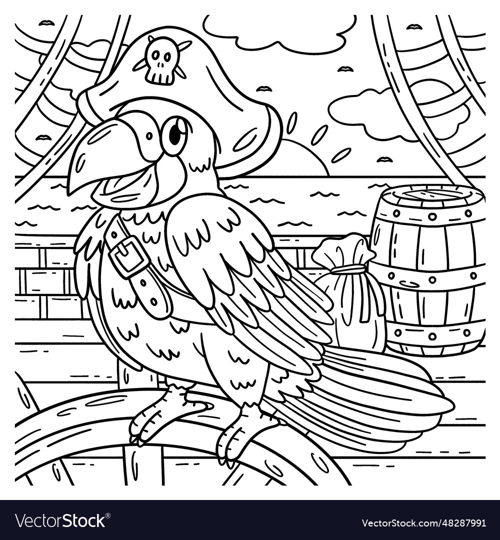 Pirate parrot coloring page for kids royalty free vector