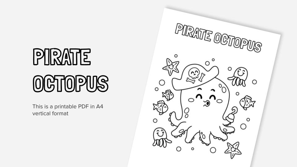 Pirate octopus printable coloring worksheet