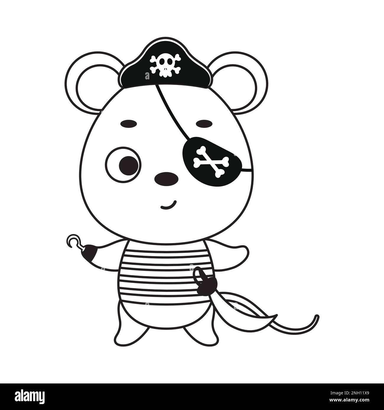 Coloring page cute little pirate mouse with hook and blindfold coloring book for kids educational activity for preschool years kids and toddlers stock vector image art