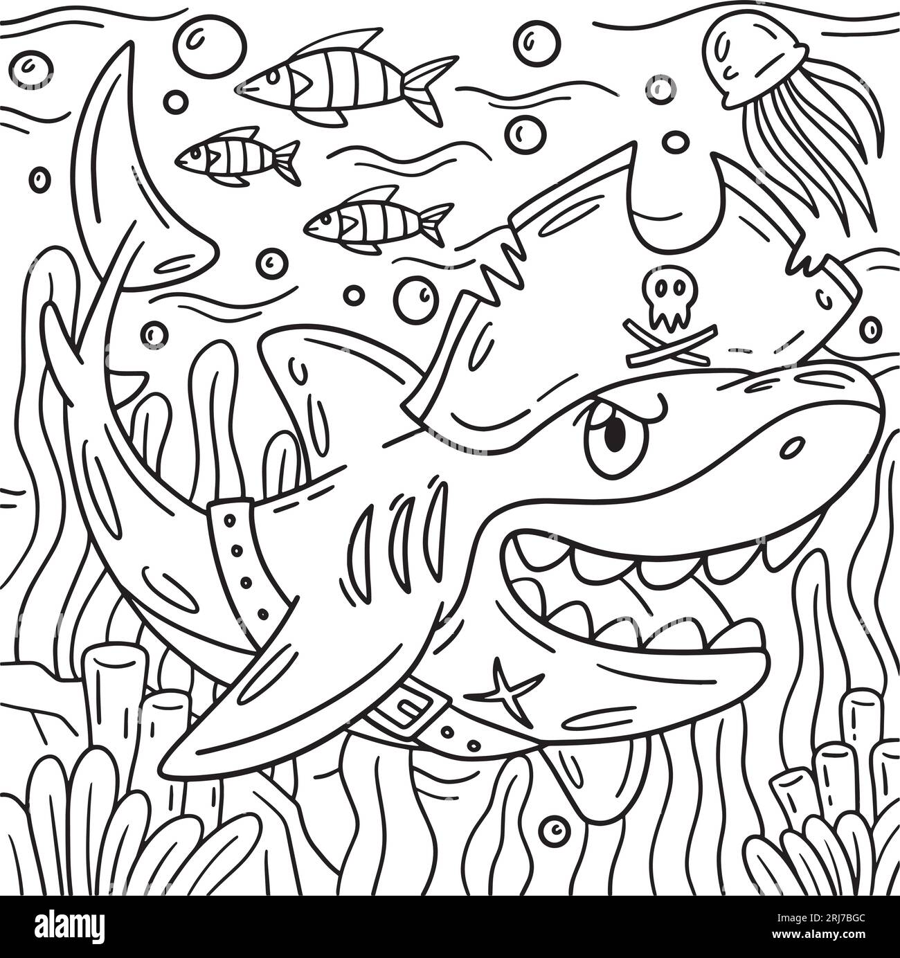 Pirate shark coloring page for kids stock vector image art