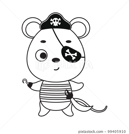 Coloring page cute little pirate mouse with