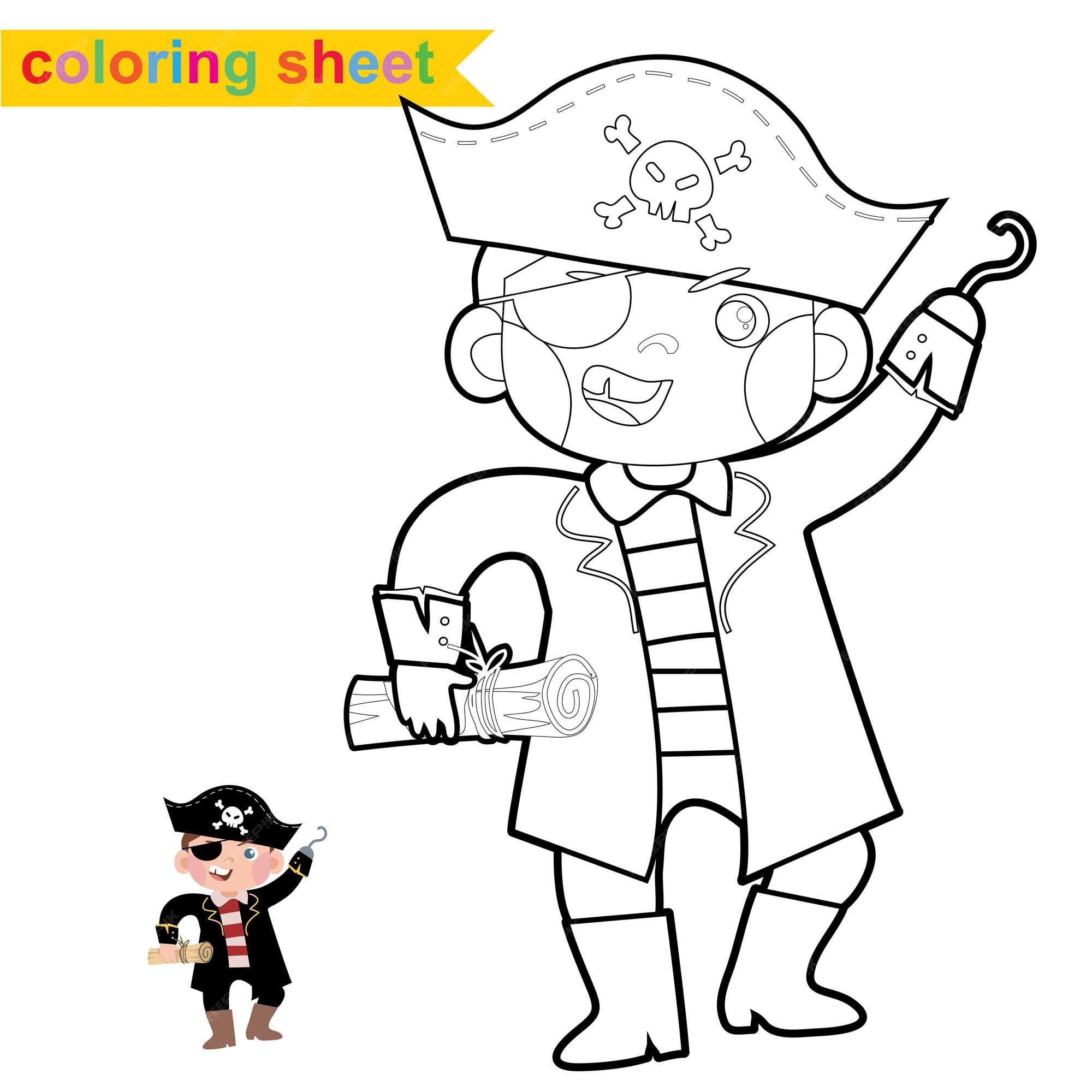 Premium vector cute pirate coloring page educational printable coloring worksheet coloring game for children